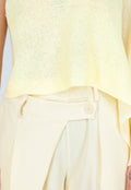 Pastel Gele One Shoulder Top met Wijde Mouwen