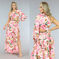 Bloemenprint Maxi Jurk met One Shoulder en Cut Outs