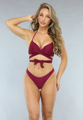 Strappy Push Up Bikini Top in Wijnrood