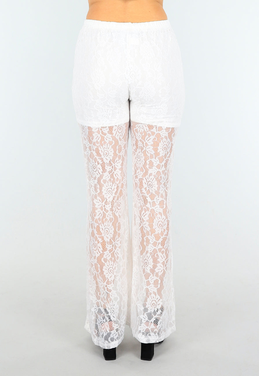 Witte Kanten Lange Broek met Ingewerkt Broekje en Tailleband