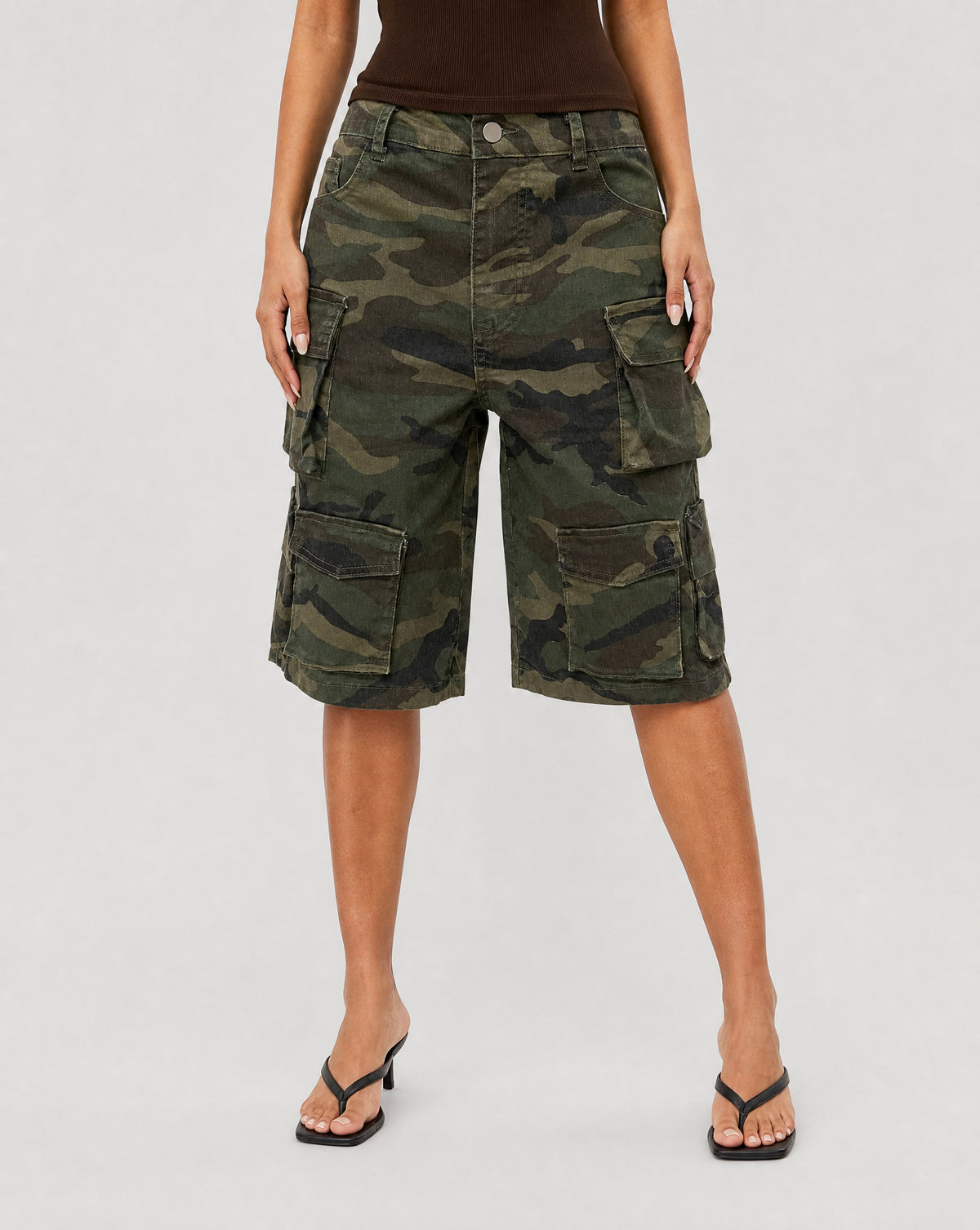 Groene Camouflage Cargo Bermuda Short met Zakken