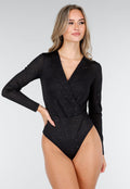 Zwarte Glitter Body met V-Hals en Overslag