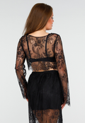 Zwarte Kanten Set met Top en Maxi Rok met Onderrok
