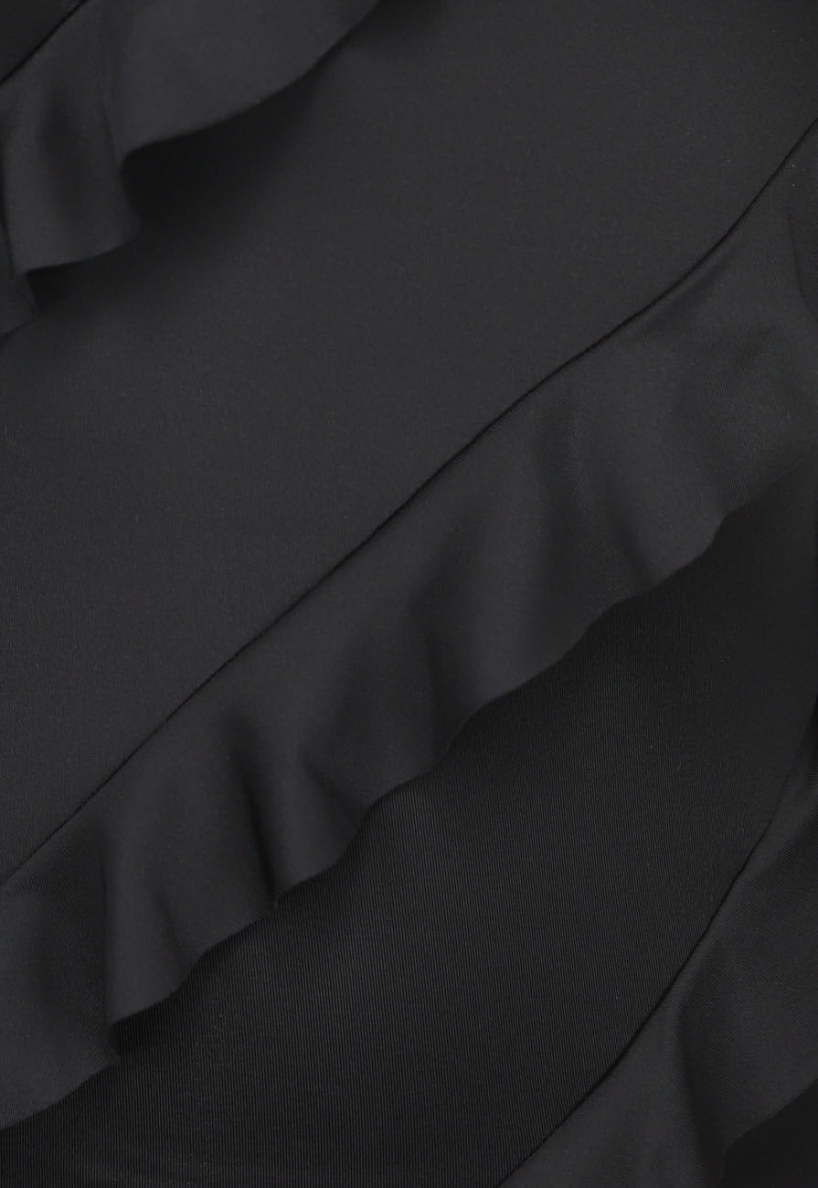 Zwarte Ruffle Jurk met Split