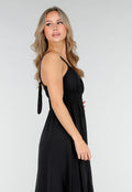 Zwarte Midi Jurk met Brede Bandjes en Stretch