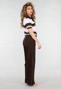 Lichtroze en Bruin Gestreepte Gebreide Polo Top met Stretch