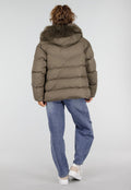 Khaki Korte Puffer Winterjas met Afneembare Bontkraag