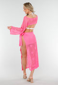 Felroze Gehaakte Cover-Up Set met Hartjespatroon en Bolero