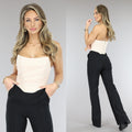 Beige Mesh Korset Top  met Gedrapeerd Detail