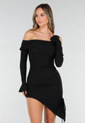 Zwarte Korte Off Shoulder Bodycon Jurk met Stretch