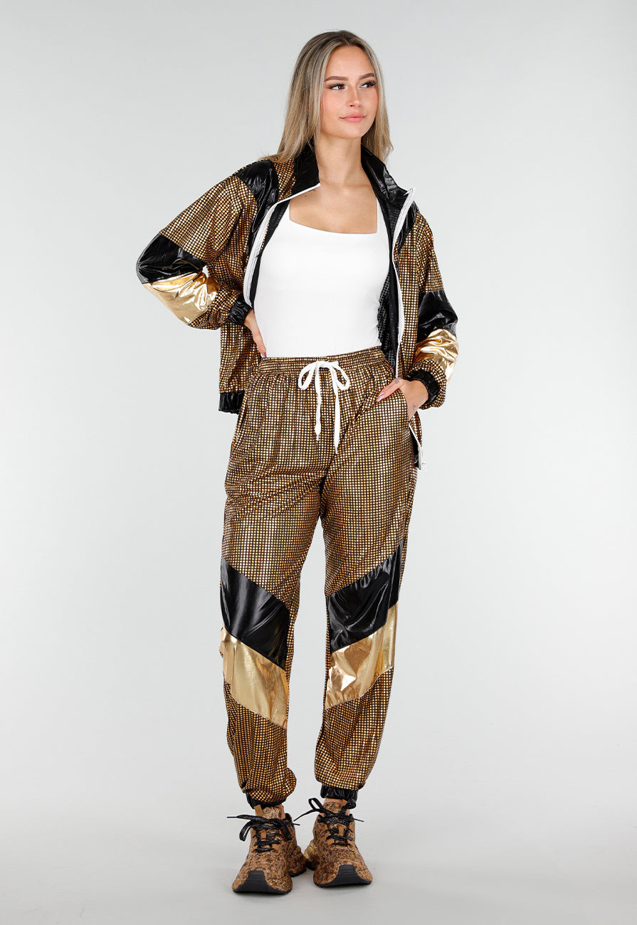 Goud Zwart Gabber Pak met Retro Glans en Sportieve Stretch