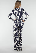 Donkerblauw-Witte Stretch Jumpsuit met Overslagtop