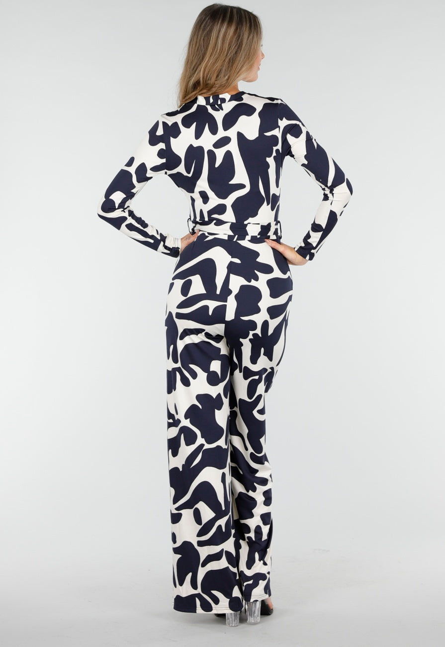 Donkerblauw-Witte Stretch Jumpsuit met Overslagtop