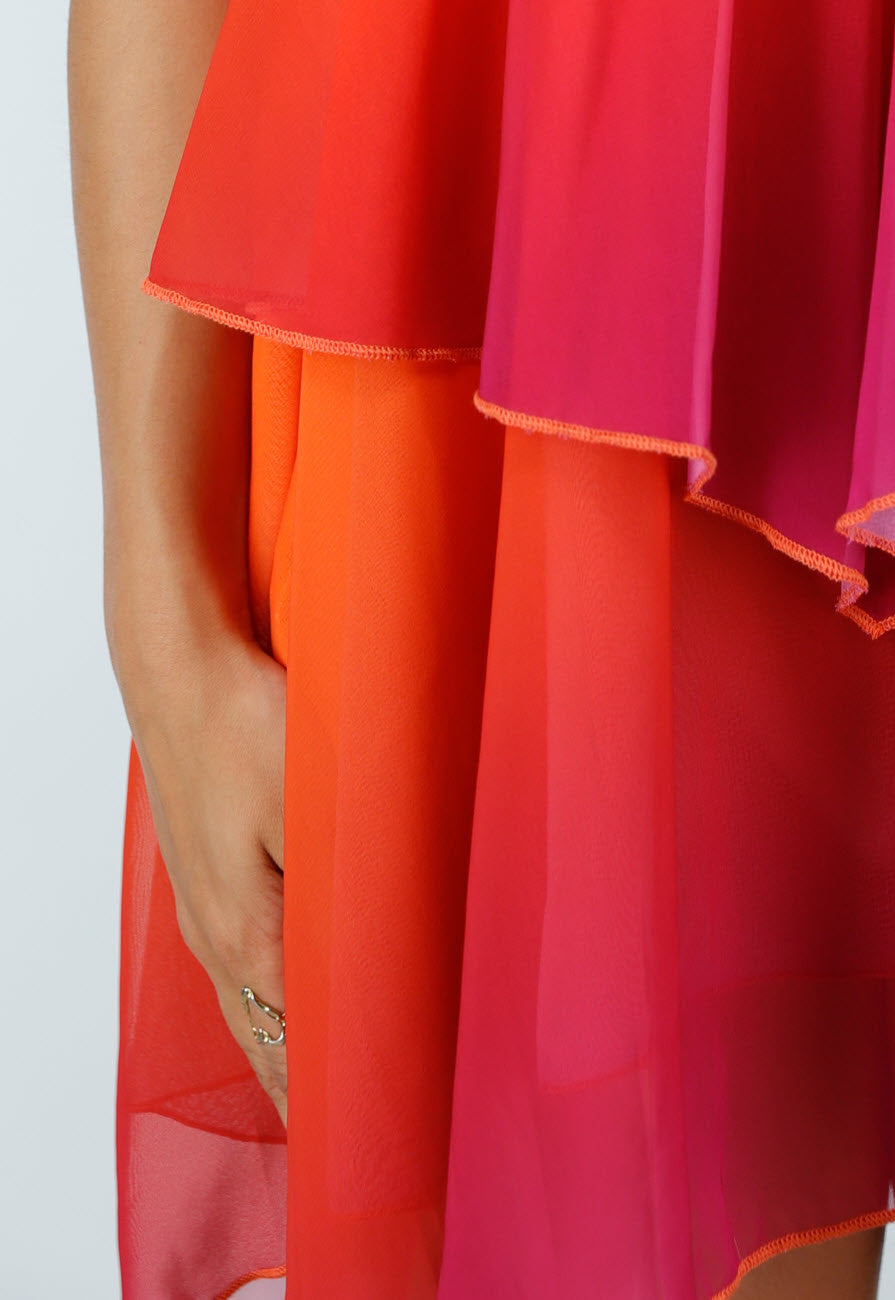 Oranje Roze Ombre Halter Jurk met Open Rug