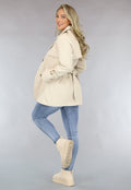 Korte Beige Jas met Tailleband en Knoopsluiting