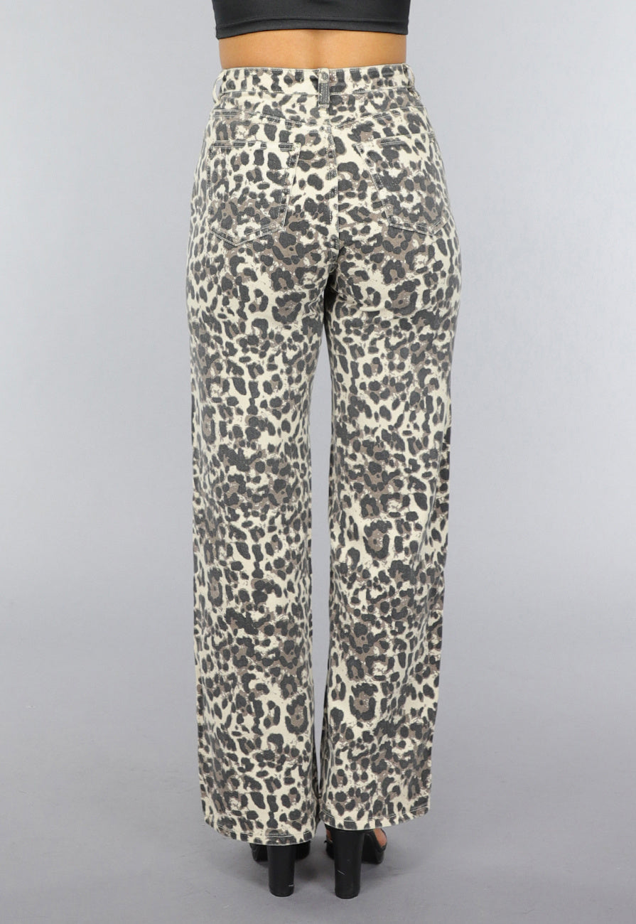 Straight Leg High Waist Panterprint Jeans