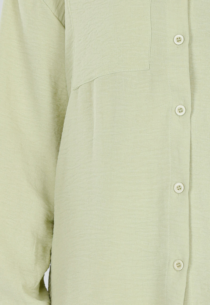 Pistache Blouse met Kraag, Knoopsluiting en Lange Mouwen