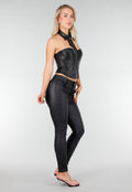 Zwarte Lederlook Corset Top met Rits en Kraag