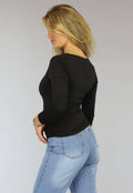 Zwarte Longsleeve Top met Vierkante Hals
