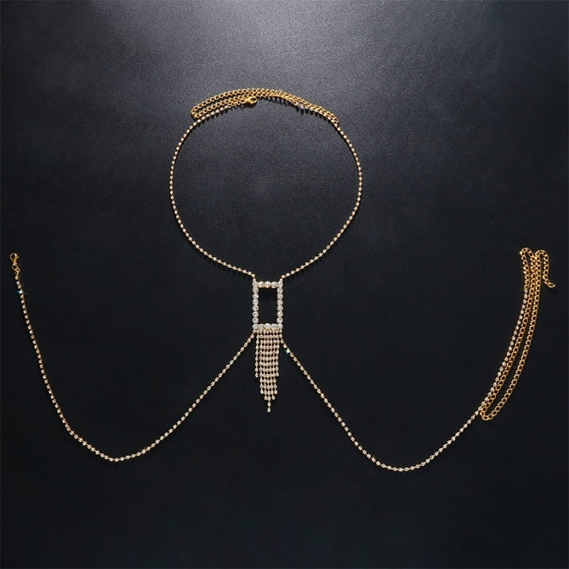 Gouden Strass Bodychain met Waterval Detail
