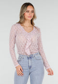 Lichtroze Kanten Top met Ruches en Stretch