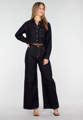 Redial Jeans  Cropped Denim Blouse in Donkerblauw Met Lange Mouwen