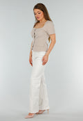 Beige Cropped fit  Blazer Look Top met Binnen Voering en Knoopsluiting