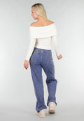 Ecru Off Shoulder Top met Lange Mouw