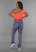 Neon Coral Bodysuit met One Shoulder