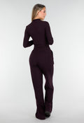 Aubergine Zachte Stretch Broek met Rechte Pijpen