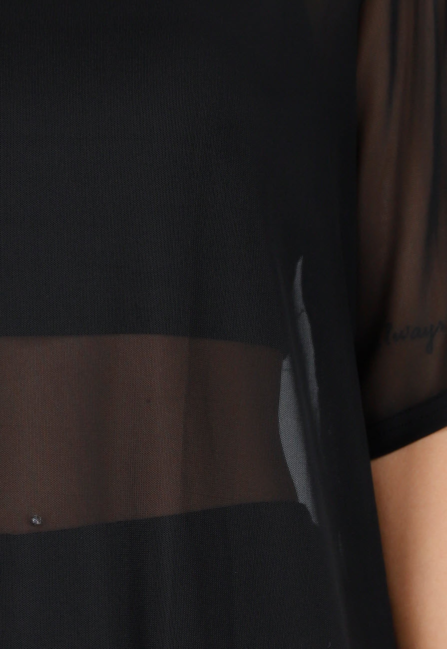 Zwart See-Through Cover-up T-Shirt met Stretch