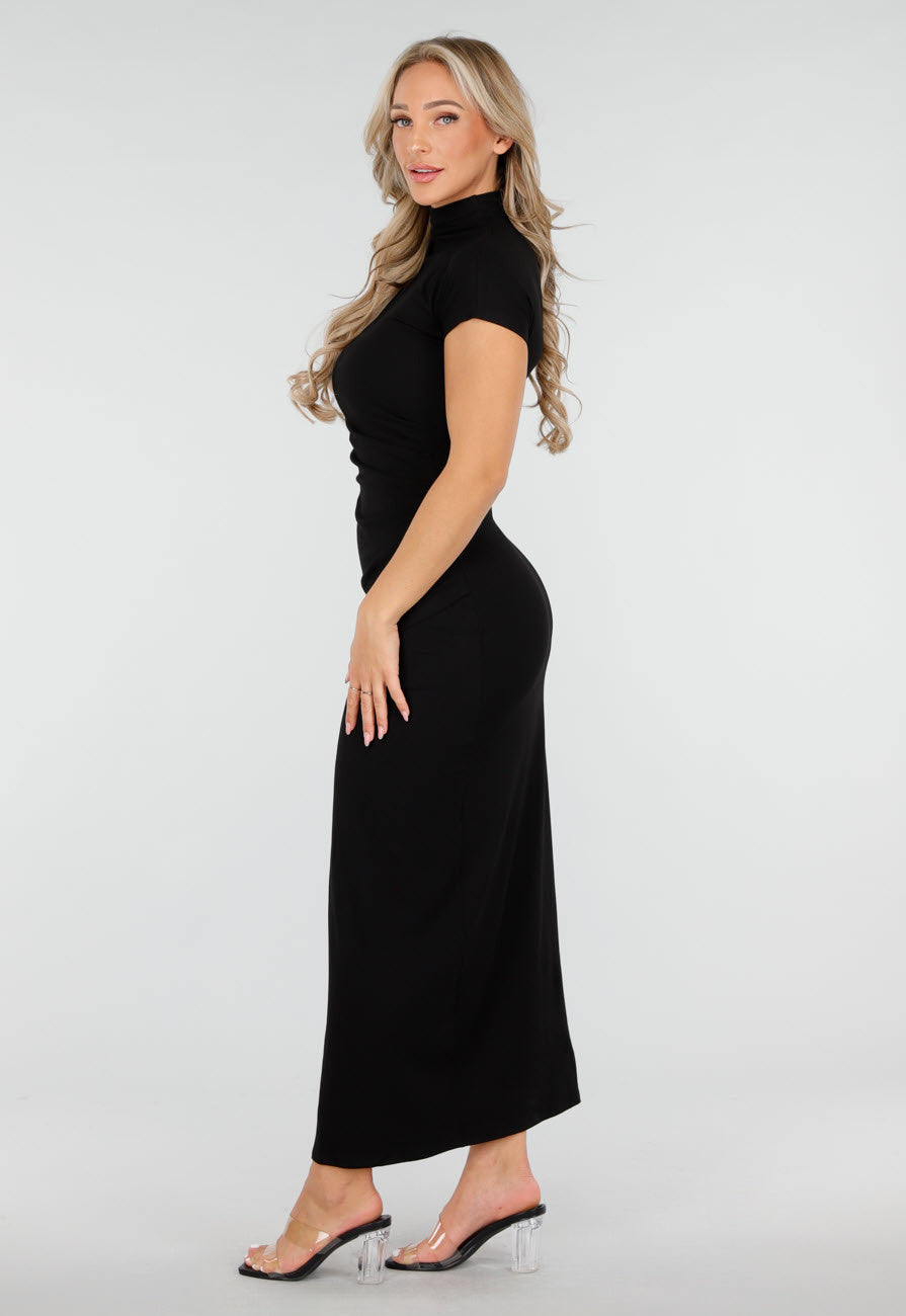 Zwarte Maxi Jurk met Col en Split