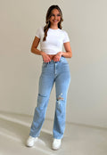 Witte Stretch Top met Ronde Hals en Cropped Fit