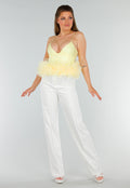 Botergele Tanktop met V-Hals en Tule Onderzijde met Stretch