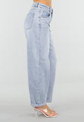 Lichtblauwe Barrel Jeans met Hoge Taille