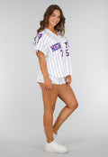 Wit Gestreept Stretchset met Sportprint en Knoopsluiting