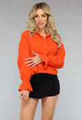 Oranje Mousseline Blouse met Trompetmouwen