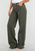 Donkergroene Denim Tall Jeans met Straight Leg, Hoge Taille en Lange Pijpen