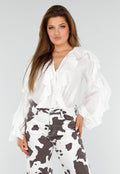 Witte Blouse met Volants en Losvallende Ballonmouwen