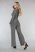 Elastische Zilveren Glitter Jumpsuit met Wijde Pijpen