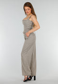 Tweedelige Geruite Stretch Set met Hoge Taille Broek en Korsettop met Baleinen