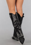 Zwarte Lederlook Laarzen met Studs