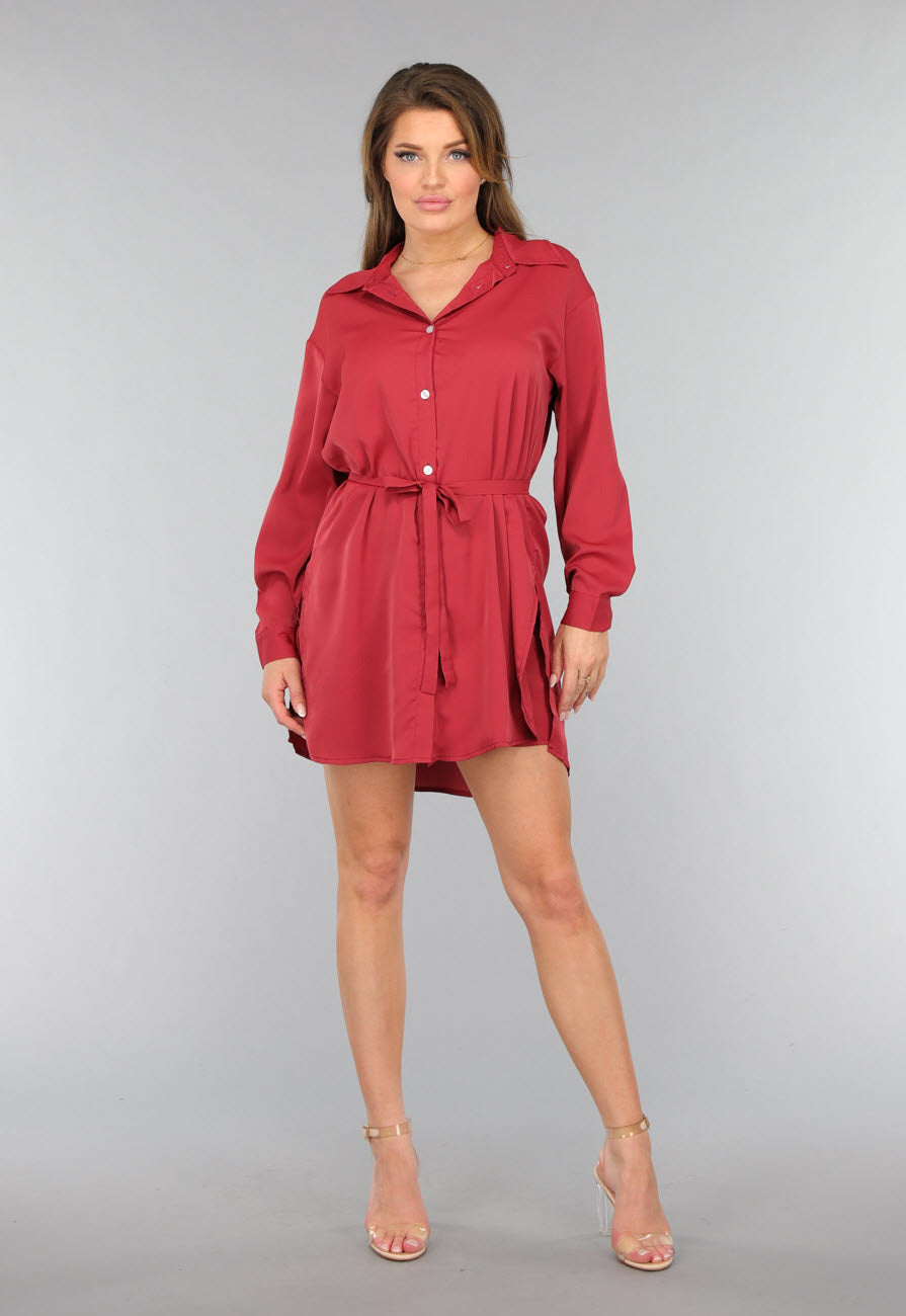 Roestbruine Lange Blouse met Broekje en Tailleband