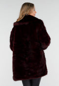 Bordeauxrode Faux Fur Jas met Ceintuur en Brede Kraag