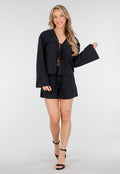 Zwarte Linnenlook 2-Piece Set met Striktop en Shorts