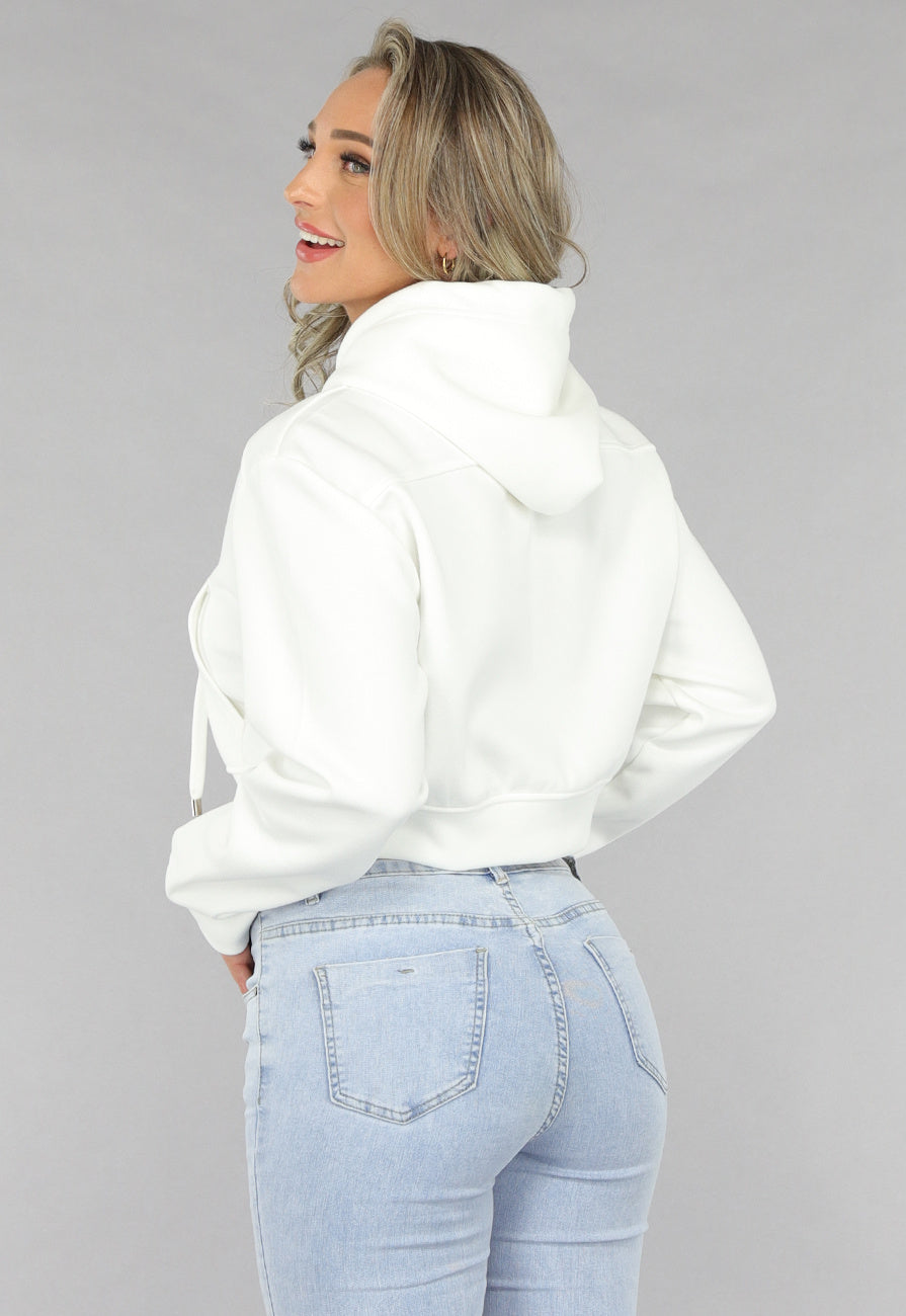 Witte Capuchon Trui in Kort Model