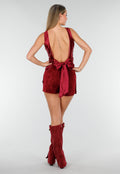 Bordeaux Satijnen Stretch Top met Strik en Open Rug