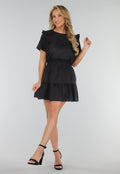 Zwarte Two Piece Set met Ruches, Korte Mouwen en Embroidery details