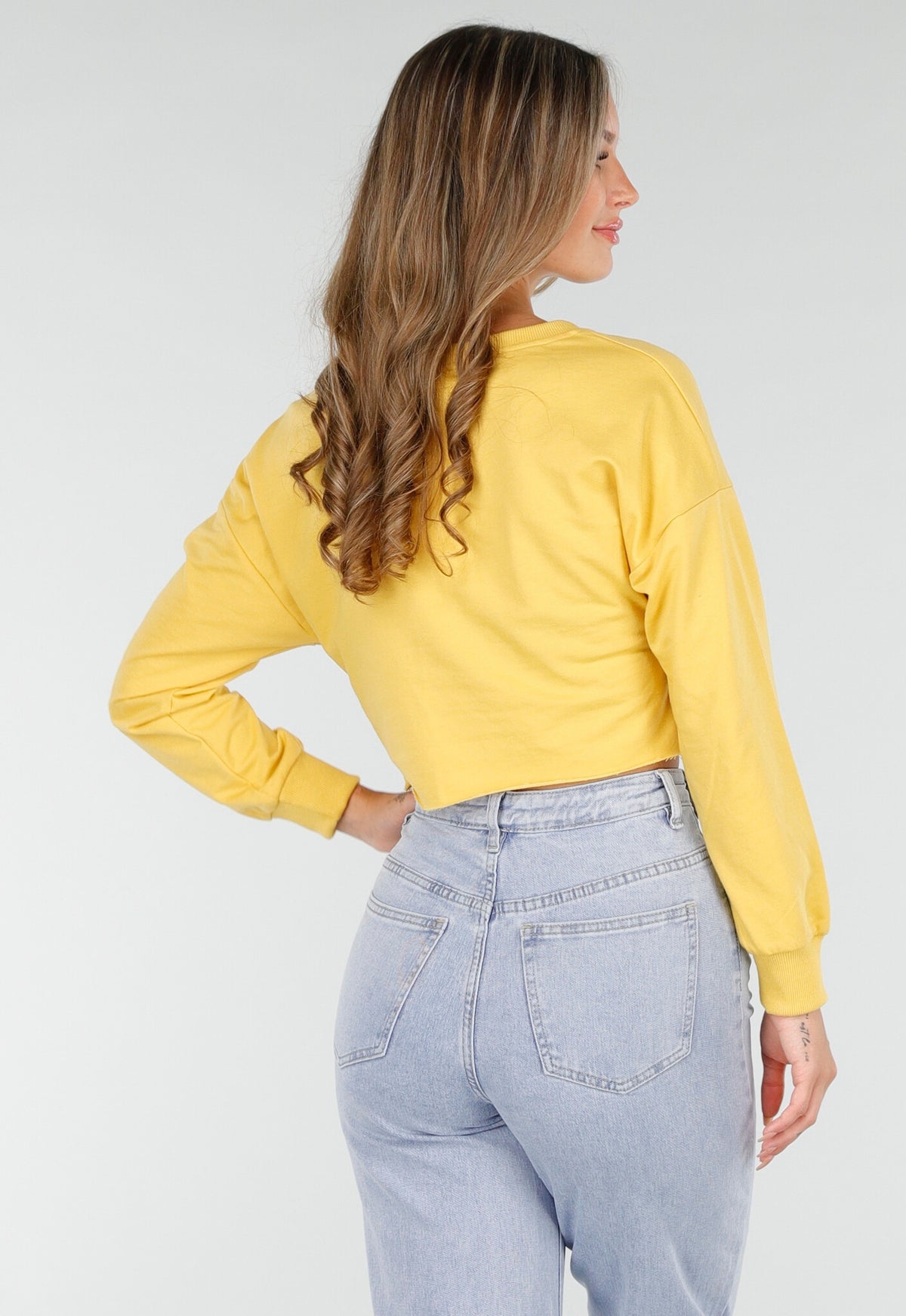 Gele Crop Top met Lange Mouwen