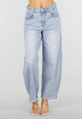Lichtblauwe Barrel Jeans met Hoge Taille
